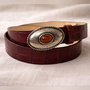 Garuglieri Croc Embossed Leather Belt Italy Western Buckle XL